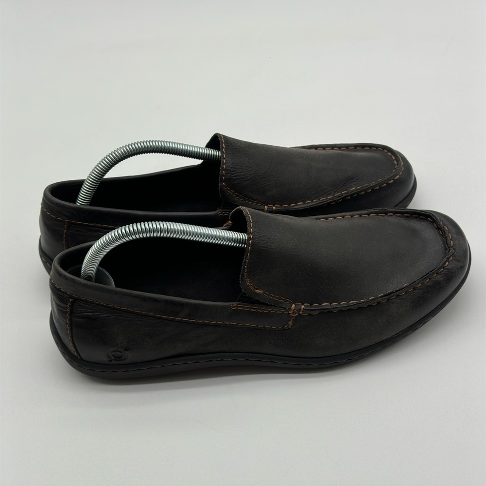 Mens Born Black Leather Shoes Loafers Slip-On Moccasin Moc Toe Size 8.5 M
